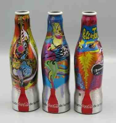 Set of 3 Aluminium Coca-Cola Bottles LATIN MUSIC unreleased VHTF Colombia 2007
