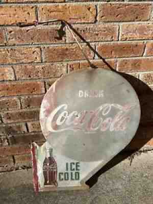 Vintage 1953 Coca Cola Flange Double Sided Advertising Sign Metal General Store