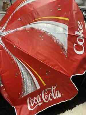 Coca Cola Red White Yellow 8â?? Across XL Vinyl Outdoor Patio Market Umbrella