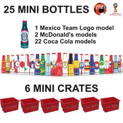 25 MINI COCA COLA BOTTLES 6 CRATES RUSSIA SOCCER FOOTBALL WORLD CUP 2018 MEXICO
