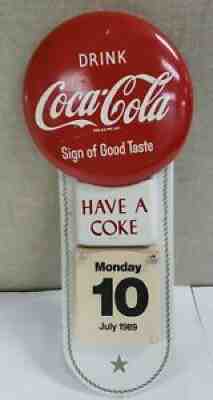 Vintage Drink Coca-Cola Tin Calendar Sign w/1989 Calendar Pad