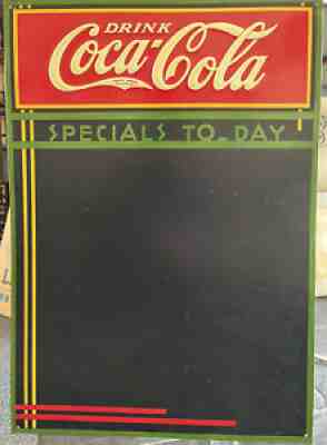 Vintage 1940â??s Coca Cola â??Specials Todayâ? Embossed Tin Chalkboard Sign