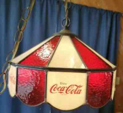 RARE Restaurant / Bar Issued Only Vintage Stained Glass Coca Cola Hanging Light