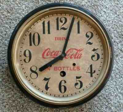 Rare Vtg 16" Gilbert Coca Cola Wind Up 1920s Regulator Clock-Round Mahogany-Runs
