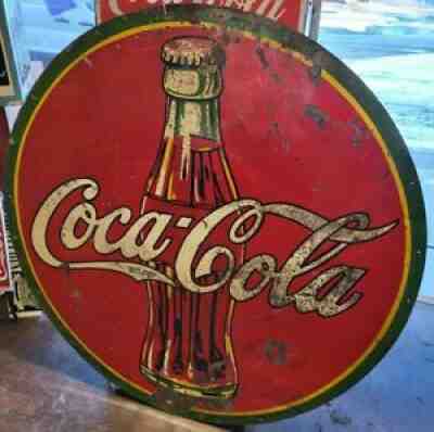 RARE VTG 1936 Coca Cola Coke Bottle Tin Button Gas Oil Neon Porcelain Sign