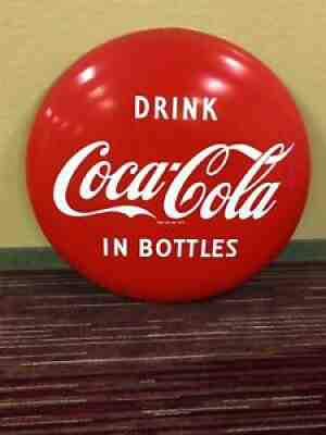 1950s COCA COLA HUGE 36 INCH BUTTON PORCELAIN SIGN BEAUTIFUL VERSION #3