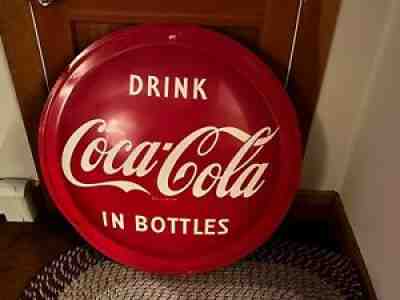 Rare 1950s Antique Coca Cola 36" Round Metal Button Sign