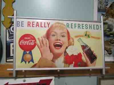 ANTIQUE ORIGINAL 1940's - 50's ENJOY COCA COLA DOUBLE SIDED SIGN AND FRAME RARE