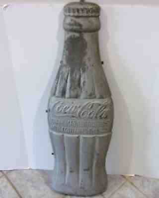 RARE 1940'S-1950'S COCA-COLA 37" BOTTLE EMBOSSED METAL ADVERTISING SIGN 6 OZ