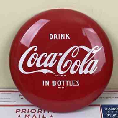 NOS VTG Drink Coca Cola In Bottles 12â? Button Sign AM 96 X Soda Advertising