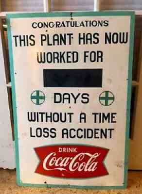 Rare 1962 Original Coca Cola Factory Safety Sign, Fishtail, Accident Prevention