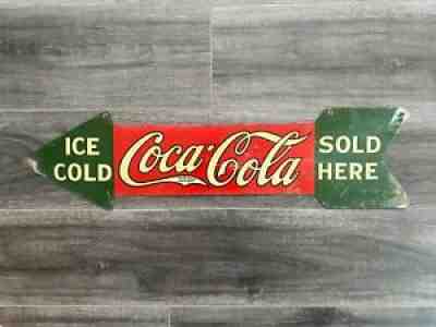 Vintage ORIGINAL 1927 Coca-Cola Arrow Sign Double Sided Soda Pop Gas Station