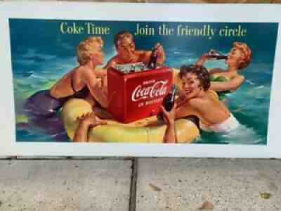 RARE COCA COLA 1955 ORGINAL NOS UNCUT CARDBOARD SIGN 26X56" ORIGINAL BEAUTIFUL