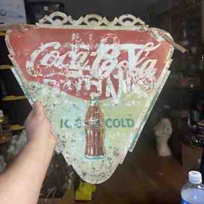 vintage rare 1937 diecut coca cola sign will hang on a sign brake