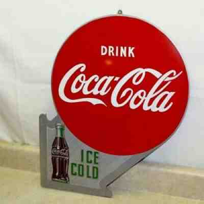 Vintage Drink Coca-Cola, Ice Cold Double Sided Flange Sign, Metal , A-M 4-51