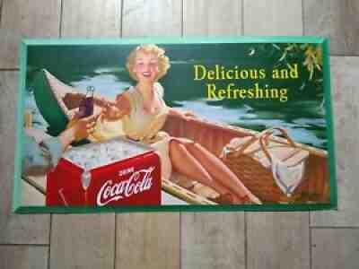 1953 Coca-Cola Coke Cardboard Sign 36x20 - Beautiful Girl - Excellent Piece