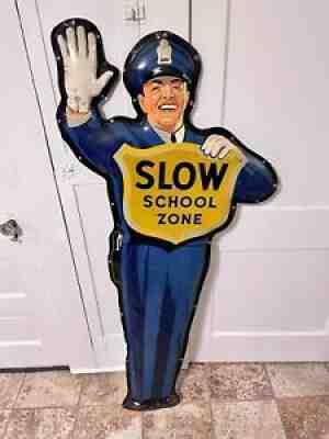 Original Vintage Coca Cola Policeman School Crossing Metal Sign 4'11"