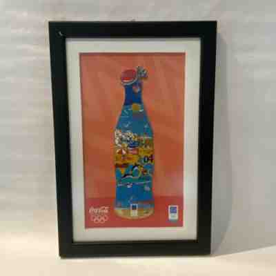 Coca Cola Coke Athens 2004 Olympics Enamel Puzzle Pin Set framed