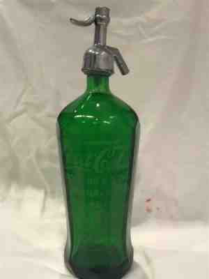 RARE ETCHED GREEN GLASS COCA COLA Â CO - SELTZER CARBONATED WATER BOTTLEÂ 