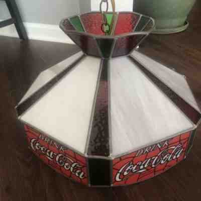 Vintage Stained Glass Coca Cola Hanging Light Tiffany Pool Table