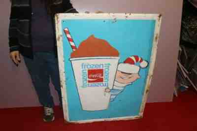 Large Vintage 1969 FROZEN COCA COLA Soda Pop Fountain 40" Embossed Metal Sign