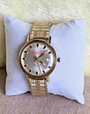 RARE HELBROS SOLID 14K GOLD "COCA COLA" AUTOMATIC INCABLOC MEN'S WRIST WATCH