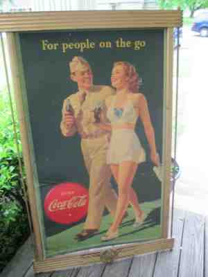 Coca-Cola Cardboard Sign and Kay Display Frame 1944 People on the Go Soldier