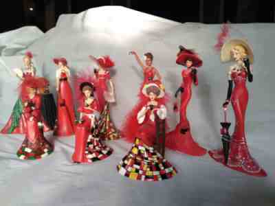 Elegance COCA-COLA Collection - Lady In Red Figurines - LOT OF 9