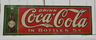 DRINK COCA COLA IN BOTTLES 5c EMBOSSED TIN SIGN! STELAD SIGNS PASSAIC N.J.