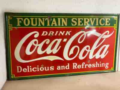 1933 USA Coca Cola Fountain Service Drink Coca Cola Porcelain 8.5 x 4 Feet NICE!