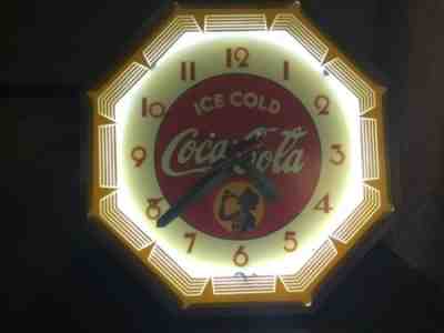 VINTAGE 1930's - 1940's COCA COLA OCTAGON NEON CLOCK