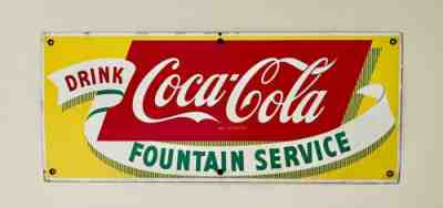 Vintage Coca Cola Porcelain Sign RARE Coke Advertising Fountain Service