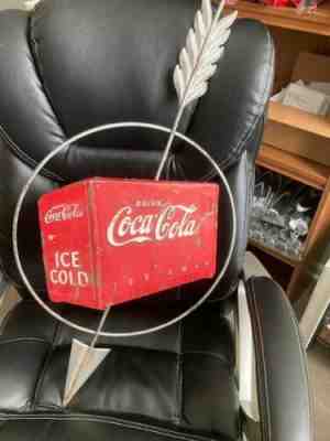 1940s Coca-Cola silver Arrow Sign with Ice Chest Advertising Kay Co.32"x16" MI.!