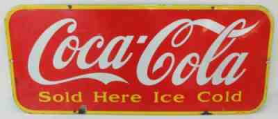 Vintage Coca-Cola Sold Here Ice Cold Porcelain Kick Plate Sign