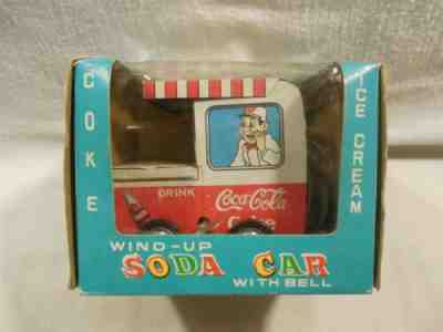 Vintage 1960's Japan Coca-Cola Tin Friction Wind-Up Ice Cream Toy Truck with Box