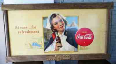 RARE 1942 COCA COLA US ARMY NURSE CORPS CARDBOARD SIGN IN ORIGINAL FRAME
