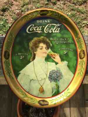BEAUTIFUL VERY RARE Variation Large Original 1906 Coca Cola Serving Tray Sign