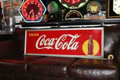 SCARCE 1939 DRINK COCA COLA SUN BOTTLE EMBOSSED METAL SIGN SODA POP COKE GAS OIL
