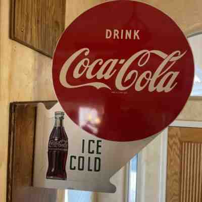 FLANGED ORIGINAL & AUTHENTIC ''COCA - COLA'' PAINTED SIGN 18X22.5 INCH AM 6-51