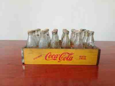 Vintage 50's Tome Coca Cola Coke Miniature Mini Bottles Wooden Crate set of 24