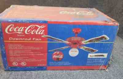 Vintage 1998 Coca Cola Downrod Fan 4 Blade Ceiling Fan Sportscart New Sealed!!