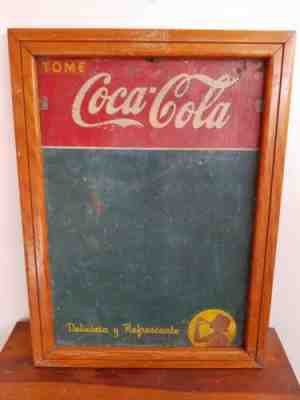 Antique Vintage Mexican Tome COCA COLA metal Menu Chalkboard Sign from 40's HTF