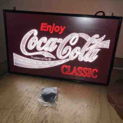 CLASSIC COCA COLA SODA POP LIGHTED STORE ADVERTISING HANGING SIGN FIBER LIGHTS