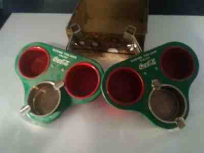 UNUSUAL PAIR OF COCA COLA CARD TABLE LEG BOTTLE HOLDERS AND ASHTRAYS