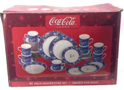 Coca Cola Laughing Snowman Christmas Dishes 42-Piece Set 8 Place Setting NIB