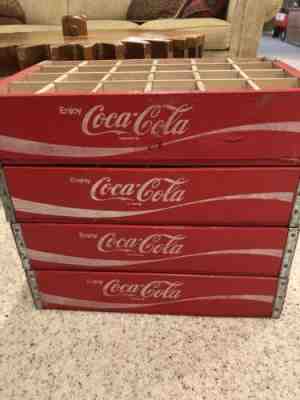 Coke soda crates - Four (4) NOS 1982 Matching! Coca Cola Wood Bottle Carriers