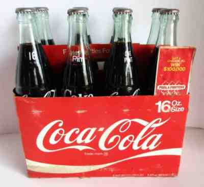 Coca Cola 8 Pack 16 oz Return Bottles Sealed w Carrier $ Game Caps 1960's & 70's