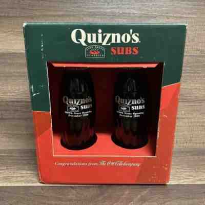 QUIZNO'S SUBS 1000TH STORE OPENING DECEMBER 2000 2x 8oz GLASS COCA COLA BOTTLES