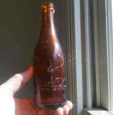 HUNTINGTON,WVA L.A.WOLCOTT SCRIPT COCA COLA 1910 AMBER STRAIGHT SIDE COKE BOTTLE