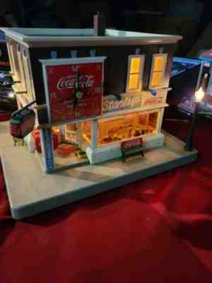 Vintage Collectible Coca Cola Lighted Corner Drug Store Clock Danbury Mint 2000.